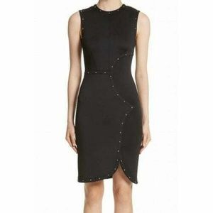 Yigal Azrouël Size 6 Black Studded Scuba Sheath Dress